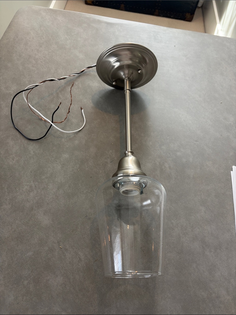 NWOT Brushed Nickel Pendant Light with Clear Glass Shade